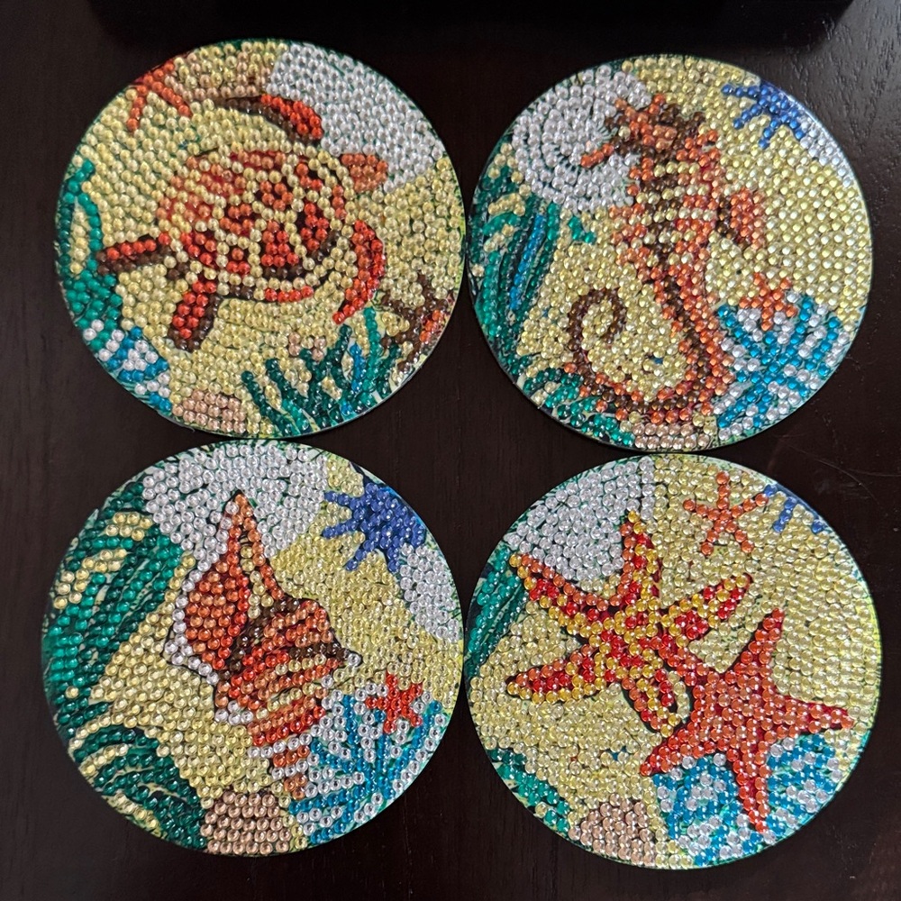 🌊 Handcrafted Coastal Diamond Art Coasters – Ocean Theme | Set of 4 Gift Ready
